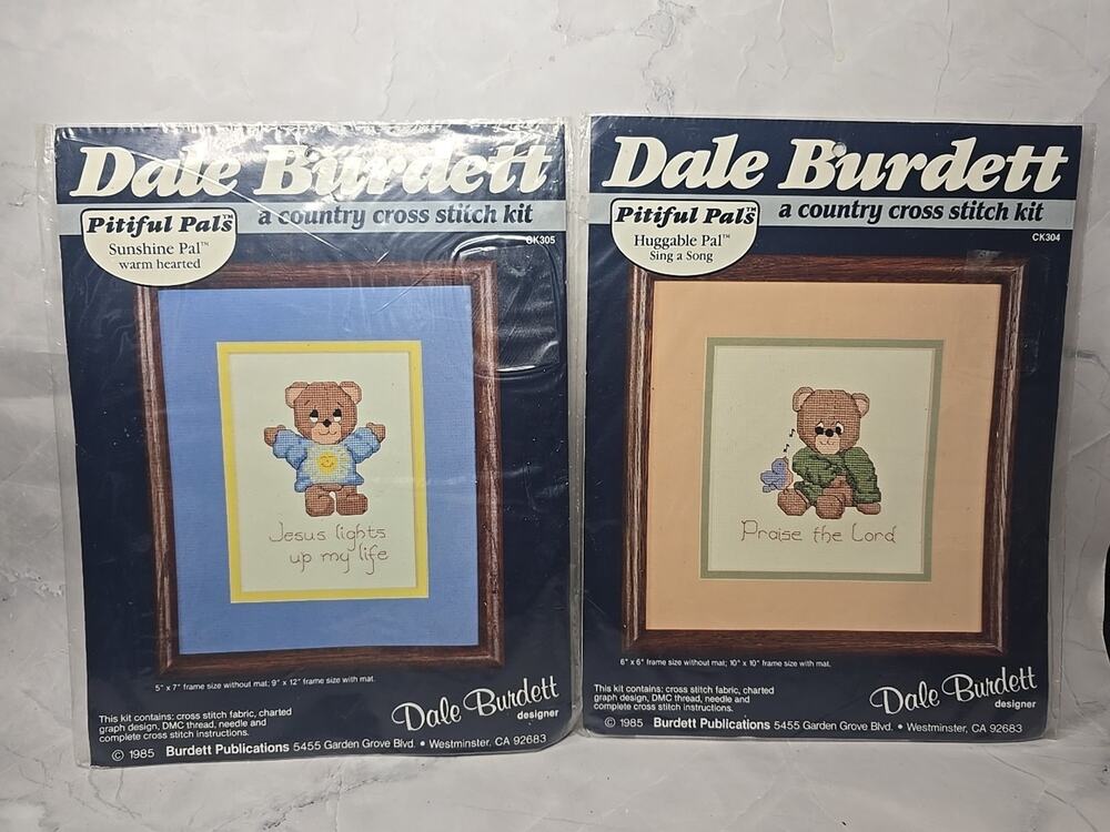 1985 Dale Burdett Pitiful Pals Religious Cross Stitch Kits Lot of 2
